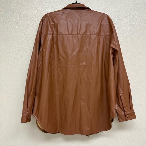 Faux Brown Leather Jacket Shacket Button Down Size Large - Picture 7 of 8